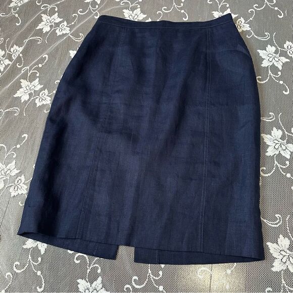 Vintage Guy Laroche Navy flax linen  pencil skirt - Picture 2 of 12